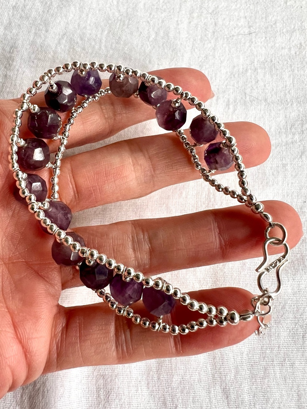 925 Faceted Amethyst Beaded Bracelet
